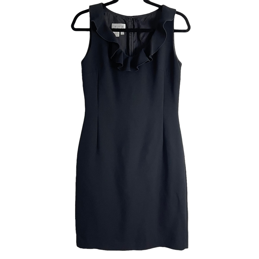 DAVID WARREN LITTLE BLACK DRESS WITH RUFFLE NECKLINE SIZE 4